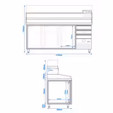 Pizzawerkbank PREMIUM - 2150x800mm - met granieten werkblad - met 3 deuren & 3 laden - incl. opzetkoelvitrine - 10x GN 1/3