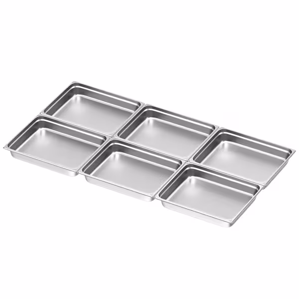 (6 pièces) Récipients en acier inoxydable GN 2/1 - Hauteur : 100mm