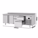 Masă rece Premium PLUS - 2452x600mm - cu 2 uși - 4 sertare - cu rebord