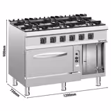 Fogão a gás com armário inferior - 45kW - 6 queimadores - com Forno a gás estático - 6kW - alto rendimento