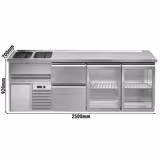 Comptoir de bar réfrigéré Premium PLUS - 2500x700mm - 2 portes vitrées & 2 tiroirs	