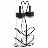 (12 unid) Conjunto de galheteiro - 2-peças - suporte em aço inoxidável - vidro, aço inoxidável - com tampa removível - azeite e vinagre - Altura: 200mm