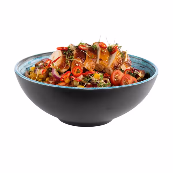 (6 stuks) Schaal - CANCUN - Melamine - 1,8L - vierkant - 240x240mm - Diepte:90mm - stapelbaar, vaatwasserbestendig - bruin/blauw