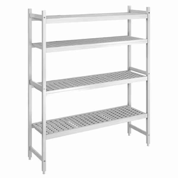 Aluminium/kunststof stelling - 1311x1685mm - Diepte: 460mm - met 4 schappen - Draagvermogen totaal: 450kg