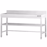 Paslanmaz Çelik Çalışma Tezgahı PREMIUM - 2000x600mm - Taban Raflı - Sırtlı - Takviyeli