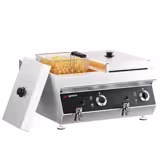 Friteuse électrique double – 600 mm – 13+13 litres – 9 kW – avec robinet de vidange