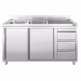 Commercial Sink Cabinet - Stainless Steel - 1600x700 - 3 Drawers - 2 Bowls Left