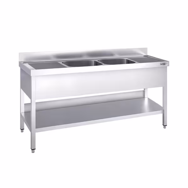 Stół zlewozmywakowy  PREMIUM - 1800x600 mm - z półką dolną & 2 zlewami w środku