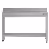 Mesa de trabalho em aço inoxidável ECO - 1200x600mm - com prateleira inferior & com painel traseiro & com travessas de reforço