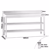 Edelstahl Arbeitstisch PREMIUM - 1800x600mm - mit Grundboden, Aufkantung & Zwischenboden