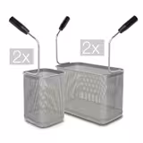 Tésztakosár készlet - GN 1/3 és GN 1/6 | 200 mm magasság - rozsdamentes acél | ergonomikus műanyag fogantyú - 900-as főzősorhoz - kompatibilis: GNB499E | GNB899E | ENB499P - tartalmaz: 2 x Tésztakosár GN 1/3 | 2 x Tésztakosár GN 1/6