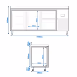 Koelwerkbank PREMIUM PLUS - 1960x600mm - met 2 deuren - met 2 lades - met opstand