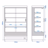 Vitrina mural refrigerada - 1320x700x2000mm - 595L - con 2 puertas correderas de vidrio y 4 estantes - Negro