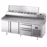 Commercial Pizza Prep Counter - Granite Top PREMIUM PLUS - 1980x700mm - with 2 doors & 2 drawers - incl. refrigerated topping unit - 9x GN 1/4