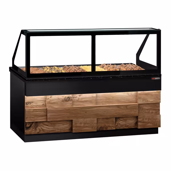 Hot Servery Counter TORONTO - 2100mm - wood front - Bain Marie Top for 6x GN 1/1 - Black Granite Worktop