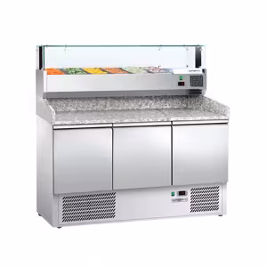 Rashladni pult za pripremu pizze ECO - 1400x700 mm - Sa 3 vrata - Uklj. rashladnu nadograđenu vitrinu - 6x GN 1/4