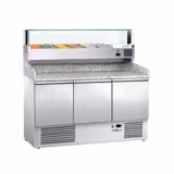 Pizzawerkbank ECO - 1400x700mm - met granieten werkblad - met 3 deuren - incl. glasvitrine LED - 6x GN 1/4