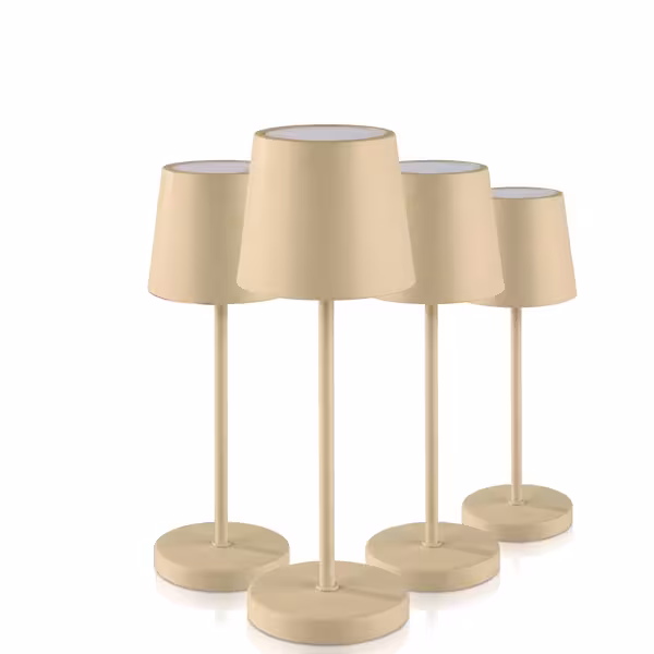 (4 stuks) Tafellamp - MERLE MICRO - oplaadbaar - draadloos - IP54 - dimbaar in 3 standen - Ø80mm - Sand