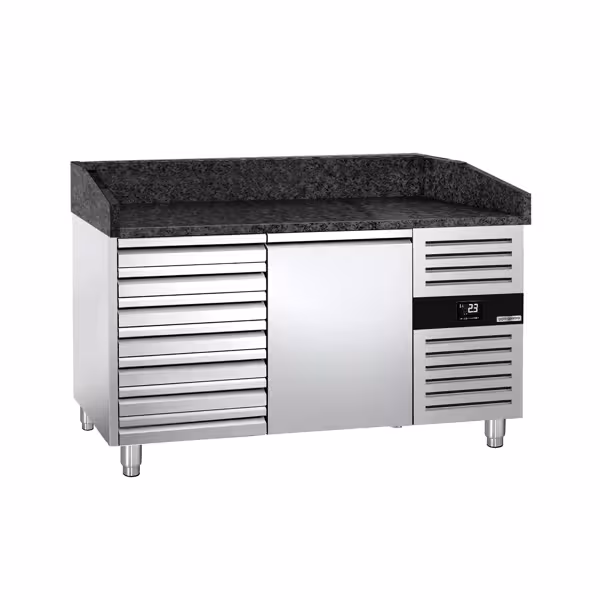 Banco pizza refrigerato PREMIUM - 1500x800mm - con 1 porta & 7 cassetti - piano in granito