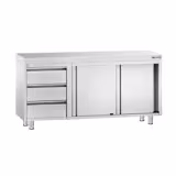 Edelstahl Arbeitsschrank PREMIUM - 1600x600mm - mit 3 Schubladen links ohne Aufkantung