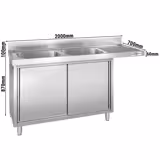 Vaatwasser spoelkast - 2000x700mm - met 2 spoelbakken links