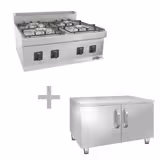 Cuisinière à gaz - 16 kW - 4 brûleurs - incl. soubassement avec 2 portes