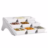 Support buffet - Chrome - Hauteur:115mm - incl. 9 Coupelles en mélamine 90x90mm - avec 9 Étagères