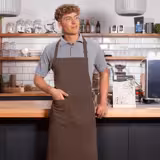 (6 pieces) KARLOWSKY | Basic Chef Bib Apron with Pocket – Light Brown - 750×900 mm - 2-Section Pocket