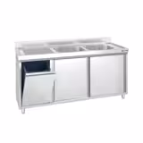 Spülschrank PREMIUM - 1600x600mm - mit Abfallbehälter & 2 Becken rechts