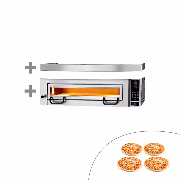 Elektrische pizzaoven (chamotte bakvloer) - 1130x1270x491mm - 1 kamer - 1x4 pizza’s Ø34cm - tot 450°C - Touch - incl. afzuigkap