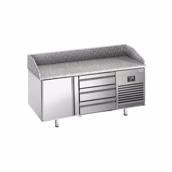 طاولة تحضير بيتزا مبردة PREMIUM PLUS - 1490x700 mm - مع باب واحد و 3 أدراج - سطح عمل جرانيت