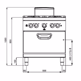 Gasherd - 24 kW - 4 Brenner- inkl. Gasbackofen Statisch - 7,8 kW