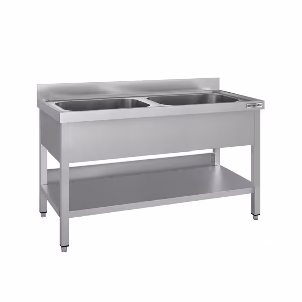 Spoeltafel ECO - 1200x600mm - met bodemschap & 2 spoelbakken in het midden