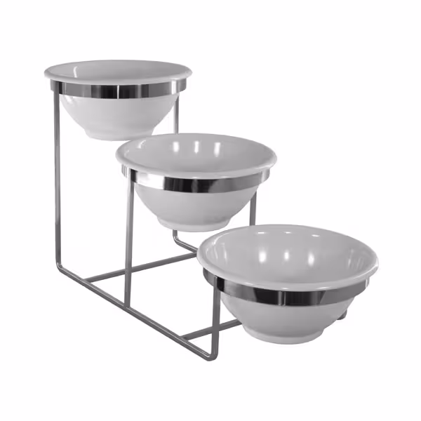 Etagere / Buffet Stand - Metal frame - Chrome - Height: 350mm - incl. 3 Melamine bowls - with 3 shelves - suitable for round bowls