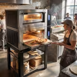 Gas Deck Pizza Oven - Twin Deck - Refractory Stone Deck - 4+4 x Ø 30cm (12") - 230V Single Phase - Touchscreen Controls - up to 450°C - incl. Base frame