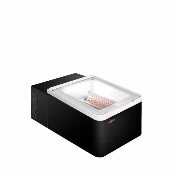 Vetrina gelato da banco - 465mm - Refrigerazione statica - per 2x Vasca da gelato da 5 Litri - Nero - Vetro dritto - Apertura coperchio lato cliente