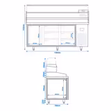 Pizzawerkbank PREMIUM PLUS - 1980x700mm - met granieten werkblad - met 1 deur & 6 laden - incl. glasvitrine - 9x GN 1/4