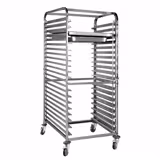 Stainless Steel Gastronorm Racking Trolley - 18-Level - for 18 x GN 1/1 & 600x400mm Trays - with low-noise braked castors