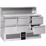Saladette PREMIUM - 1368mm - 6 cassetti - con vano ingredienti per 8x GN 1/6, coperchio in acciaio inox - piano di lavoro in granito