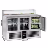 Saladette réfrigérée PREMIUM - 1368mm - 368L - 3 portes vitrées - avec vitrine de comptoir pour 8x GN 1/6