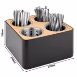 Portaposate & portabottiglie | Portaposate con supporto - Nero - 270x270mm - Altezza: 150mm - con 4 contenitori - in legno - incl. 4 bicchieri portaposate in acciaio inox