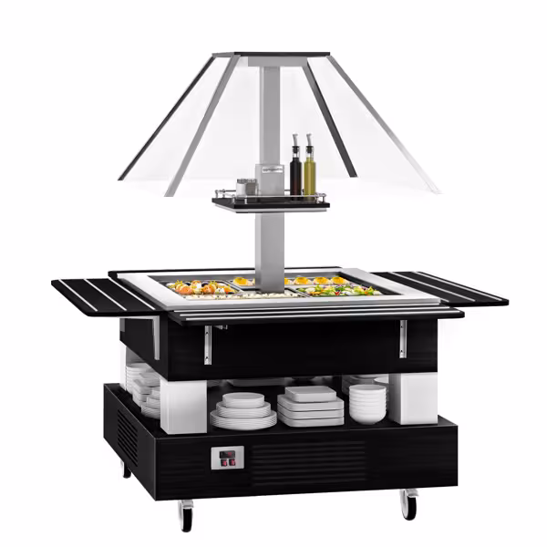 Rashladni bife salata bar DUBLIN - 1600 mm - Sa kosom staklenom nadogradnjom - Za 4x GN 1/1