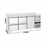 Barski- & Rashladni pult za pripremu pića PREMIUM - 2130x600 mm - Sa 1 vratima, 4 ladice, poleđinom & kucalom za kavu