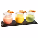 (6 pcs) Plateau en ardoise naturelle - 280x100mm - avec 3 empreintes Ø60mm