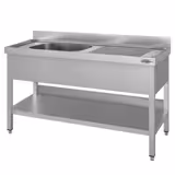 Stainless Steel Commercial Sink Unit ECO - 1400x600mm - with Single Bowl Left-hand - with Undershelf - with Upstand