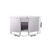 Szafka robocza narożna ze stali nierdzewnej - 1001x1001mm - z zamkniętą zabudową, z półką regulowaną