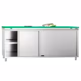 Edelstahl Arbeitsschrank PREMIUM - 2000x700mm - mit Schiebetür - inkl. Schneideplatte Grün