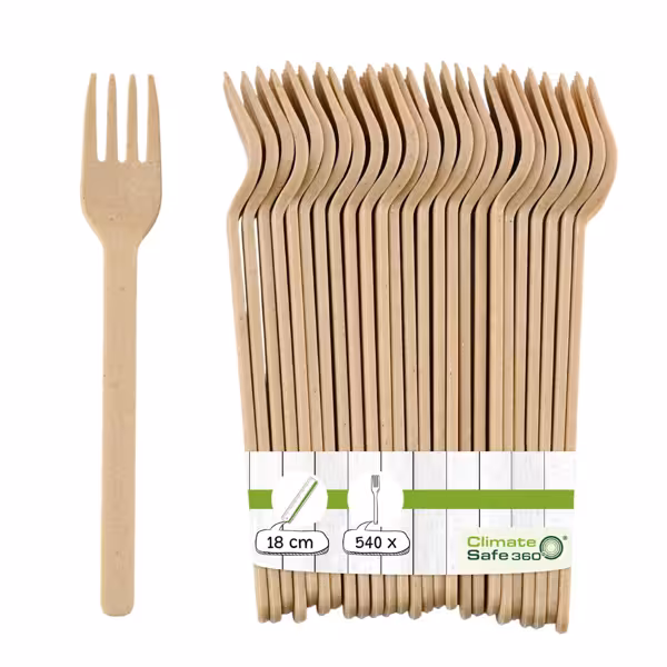 (60 szt.) Widelec wielorazowy - 180mm - 180x26mm - BPA free, do zmywarki, sztaplowane, FSC certyfikowane, wyprodukowane w Europie, recyklingowalne, wielorazowe - Naturalny