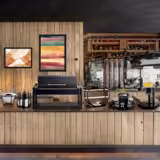 Bufféställ - rostfritt stål & plexiglas, svart - rund - 390x190 mm - 3‑vånings - Höjd: 390 mm