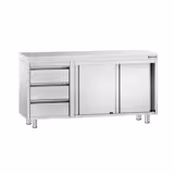 Tavolo armadiato in acciaio inox PREMIUM - 1400x700mm - con 3 cassetti a sinistra